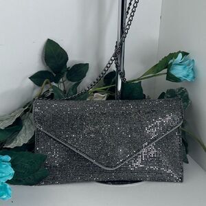 NWOT 3AM Forever Envelope Clutch Evening Crossbody Women's 9"x 5" Silver Sparkly